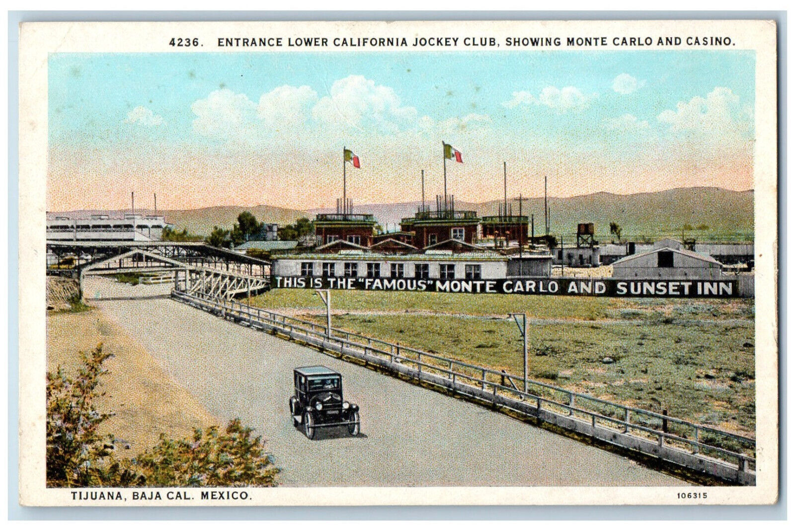 Tijuana Mexico Postcard Lower California Jockey Club Monte Carlo Casino c1920's