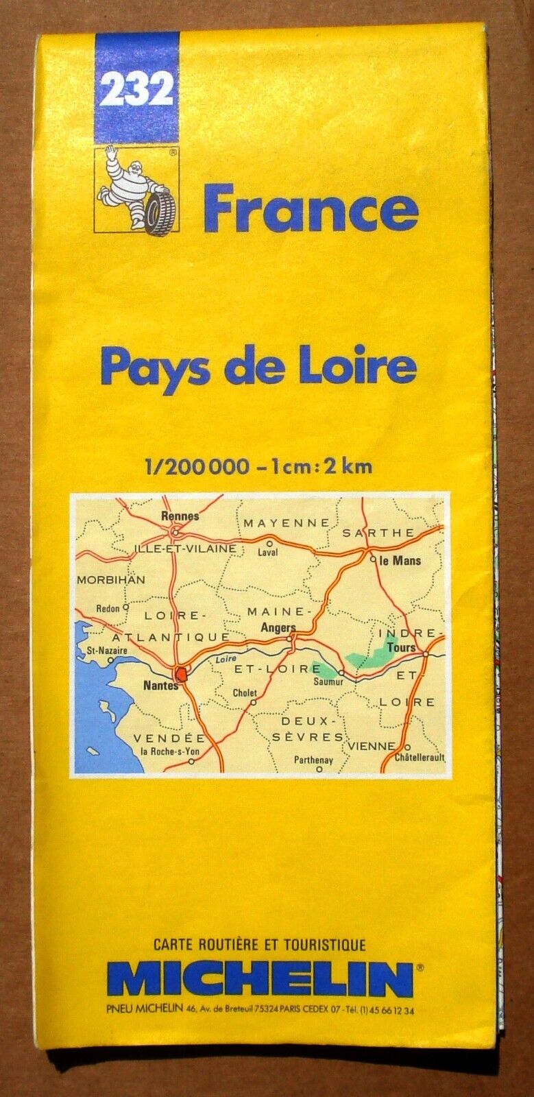 Michelin 232 Map of Pays de Loire France Vtg 1995 Road Regional
