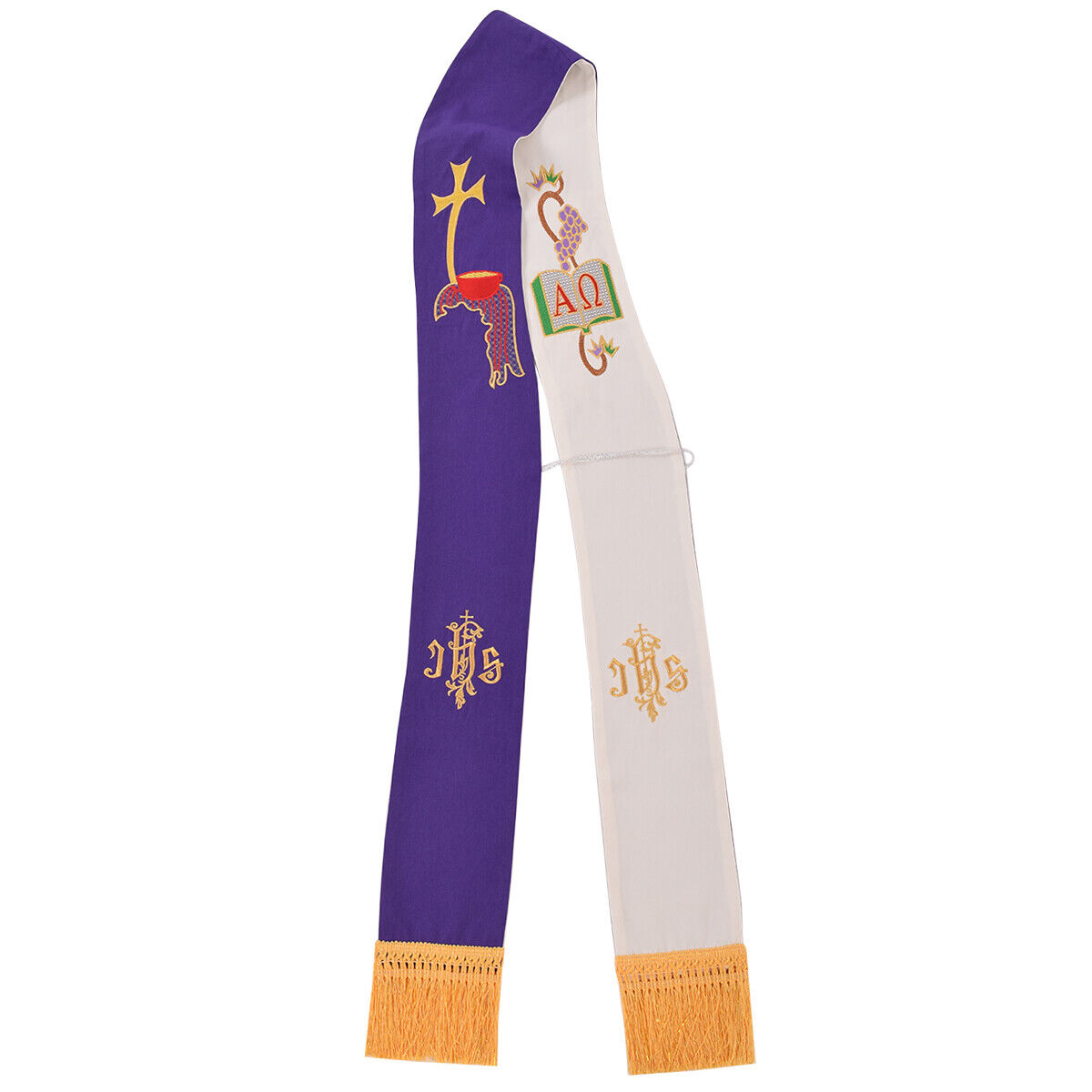 Deacon Purple/White Reversible Stole Diaconate JHS Grape Book Embroidered Stole
