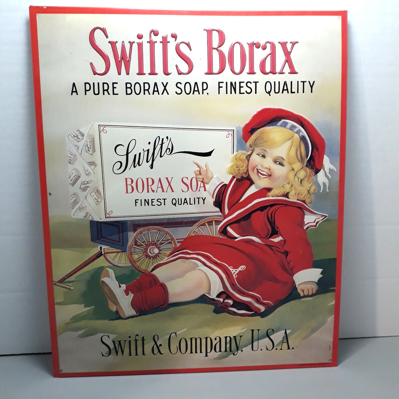 Vintage Swift\'s Borax A Pure Soap Finest Quality Advertising Metal Tin Sign USA