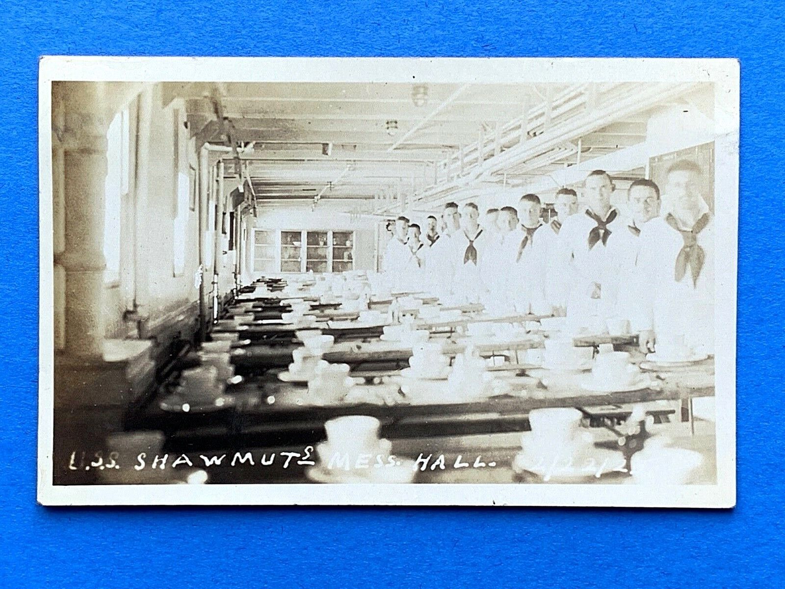 RARE 1924 US NAVY Sailors MESS HALL Christmas RPPC Photo USS SHAWMUT Post WW1 