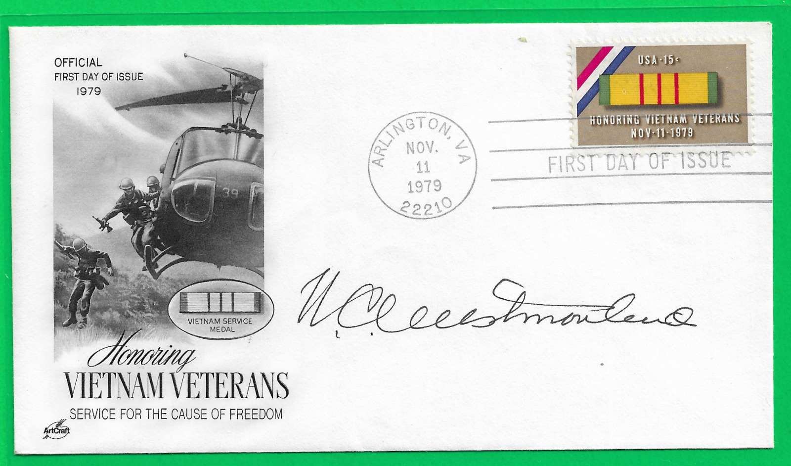 General William Westmoreland Signed Vietnam Veterans First Day Cover 1979 BEAUTY