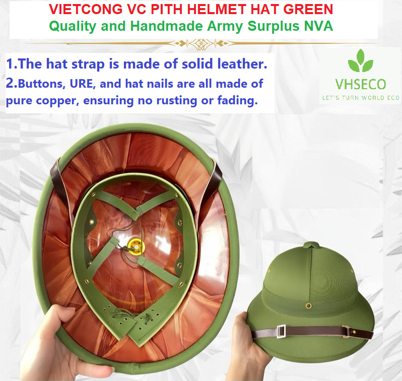 VIETCONG VC PITH HELMET HAT GREEN Quality and Handmade Army Surplus NVA