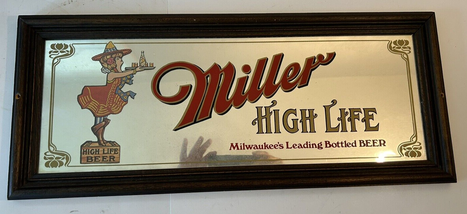 Vintage Original Miller High Life Beer Mirror 24 X 10” Girl Brewing Tough Sign