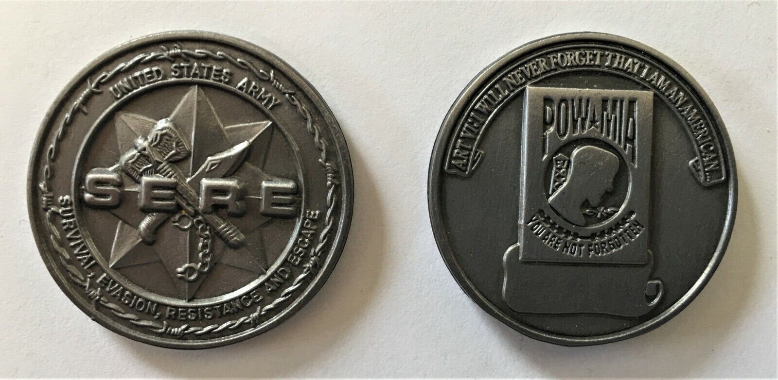 US Army SERE School Challenge Coin  Army Navy USAF USMC POW MIA