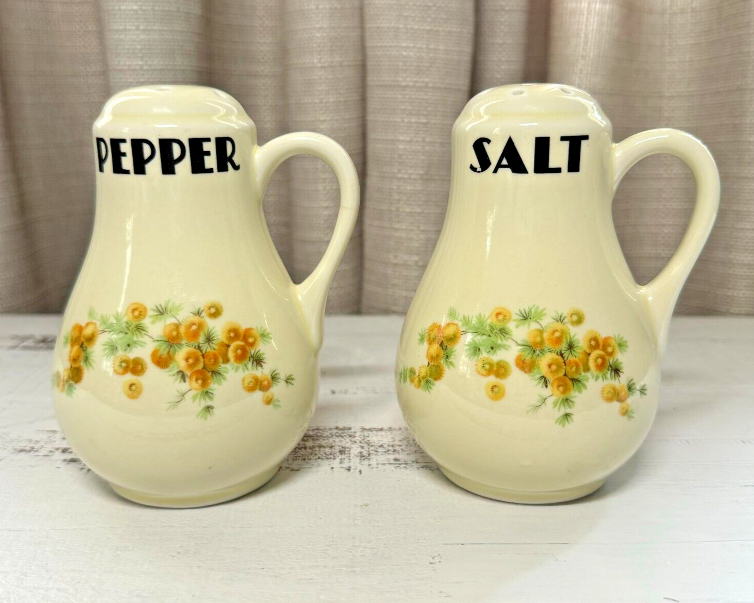 Vintage Hall Salt & Pepper  floral with handle