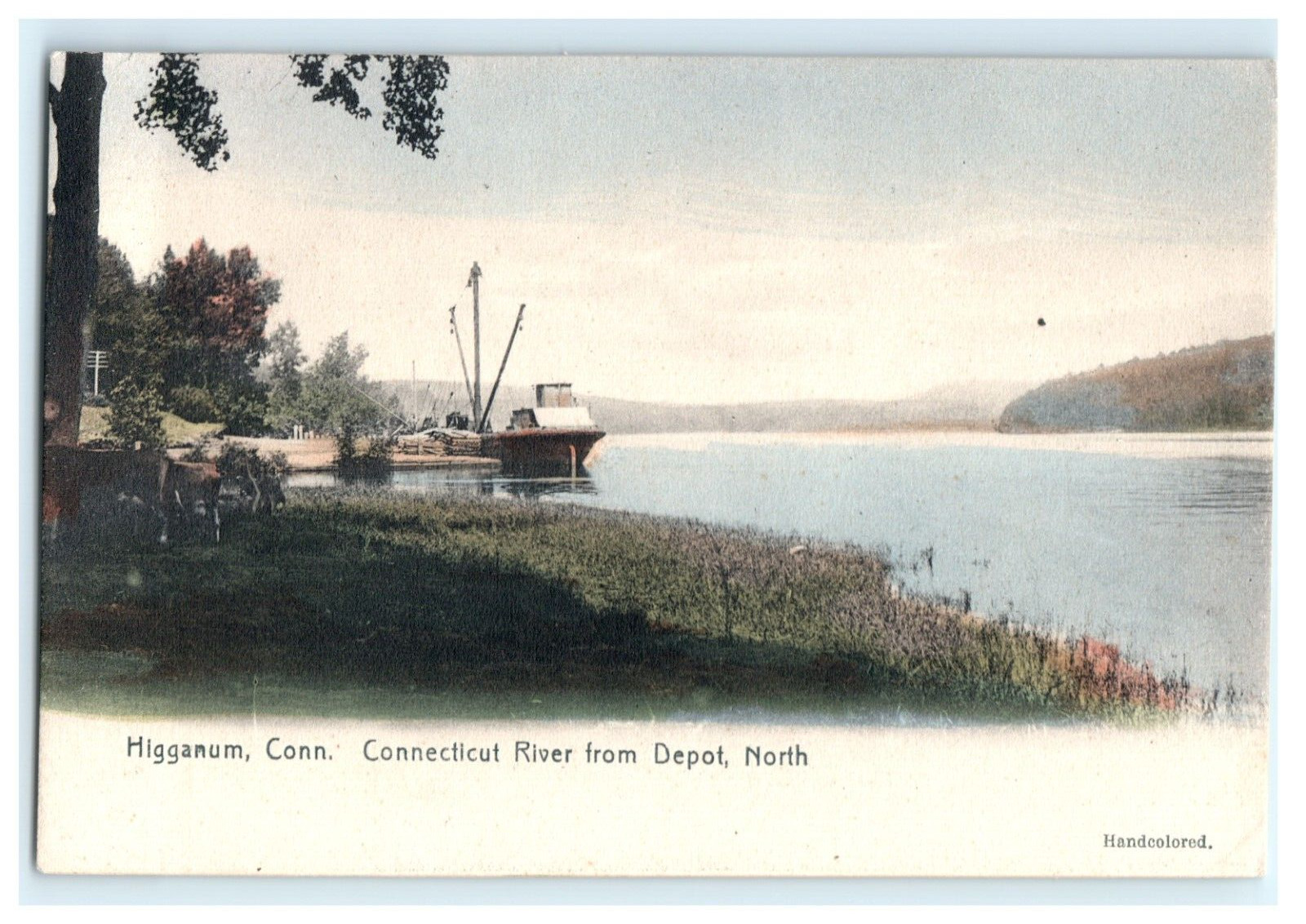 Higganum CT Connecticut River From Depot North Hand Colored View