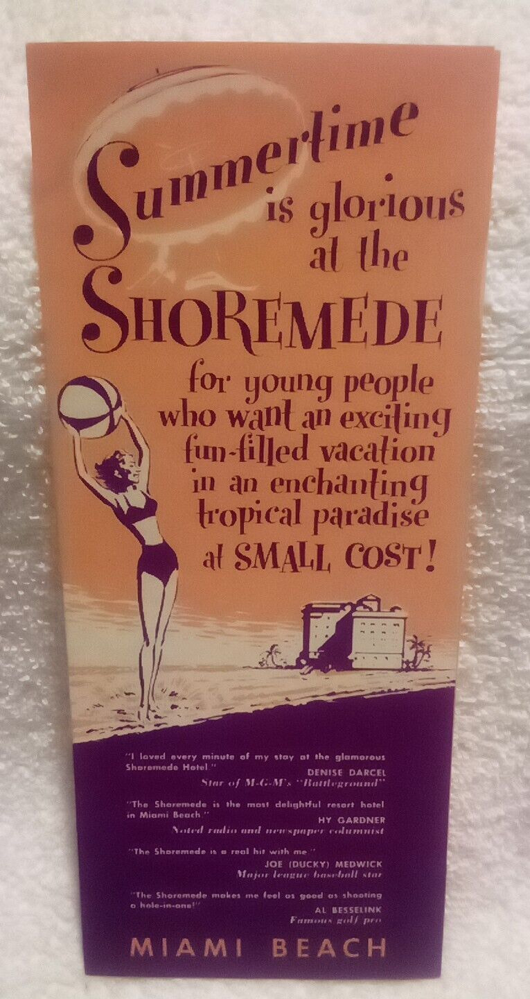 Vtg 1960s Shoremede Oceanfront Hotel Brochure Miami Beach Florida 