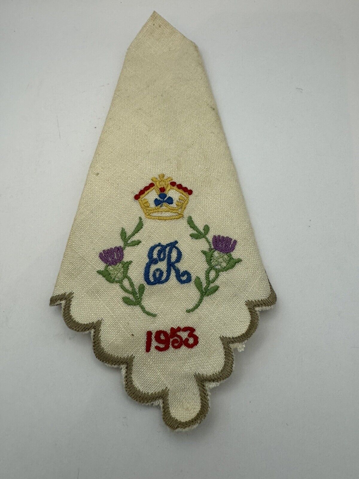 Queen Elizabeth II Coronation Linen Napkin Souvenir Keepsake Embroidered
