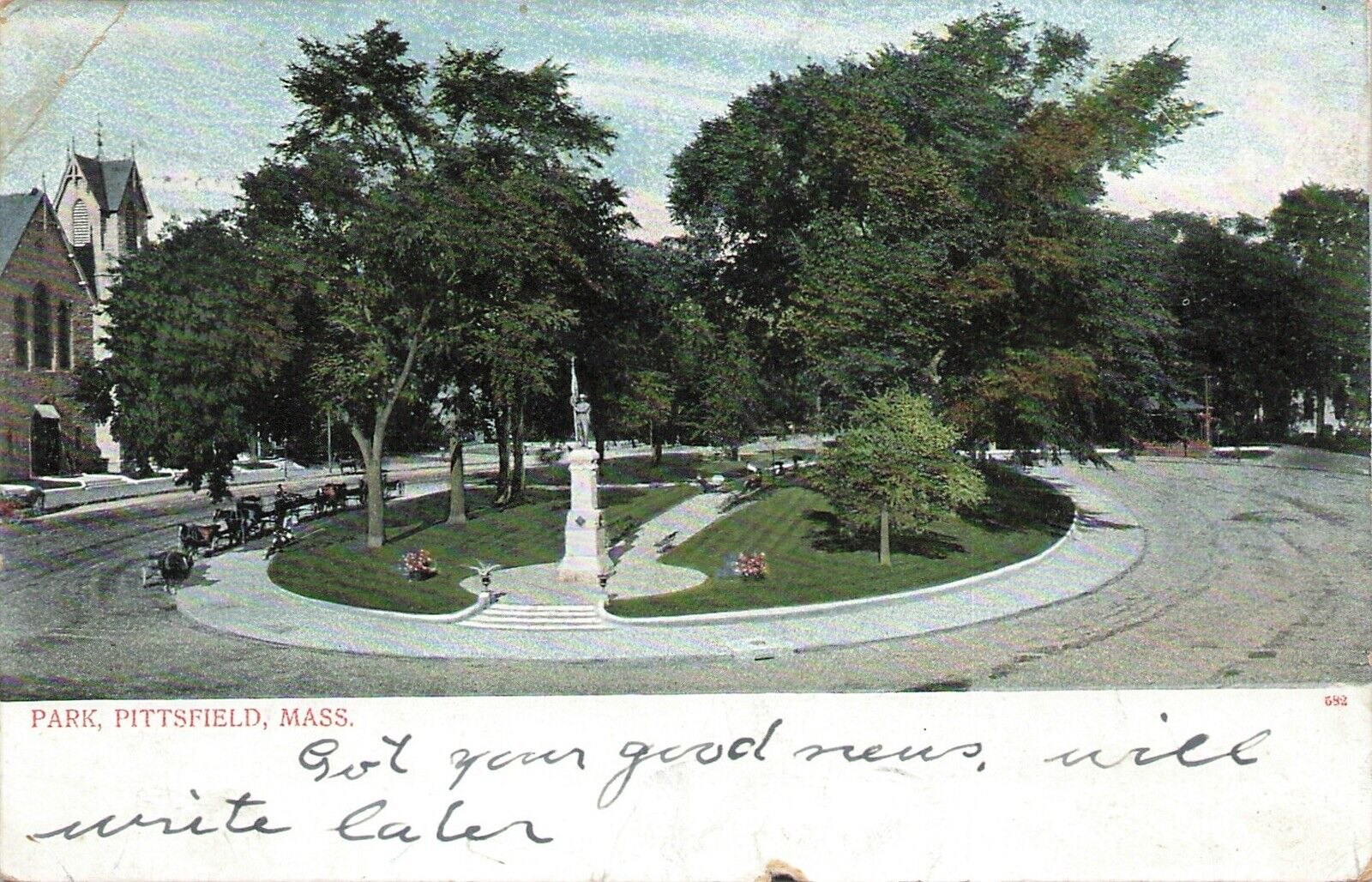 Memorial Park Soldiers Monument Massachussetts 1906 Undivided Back Postcard