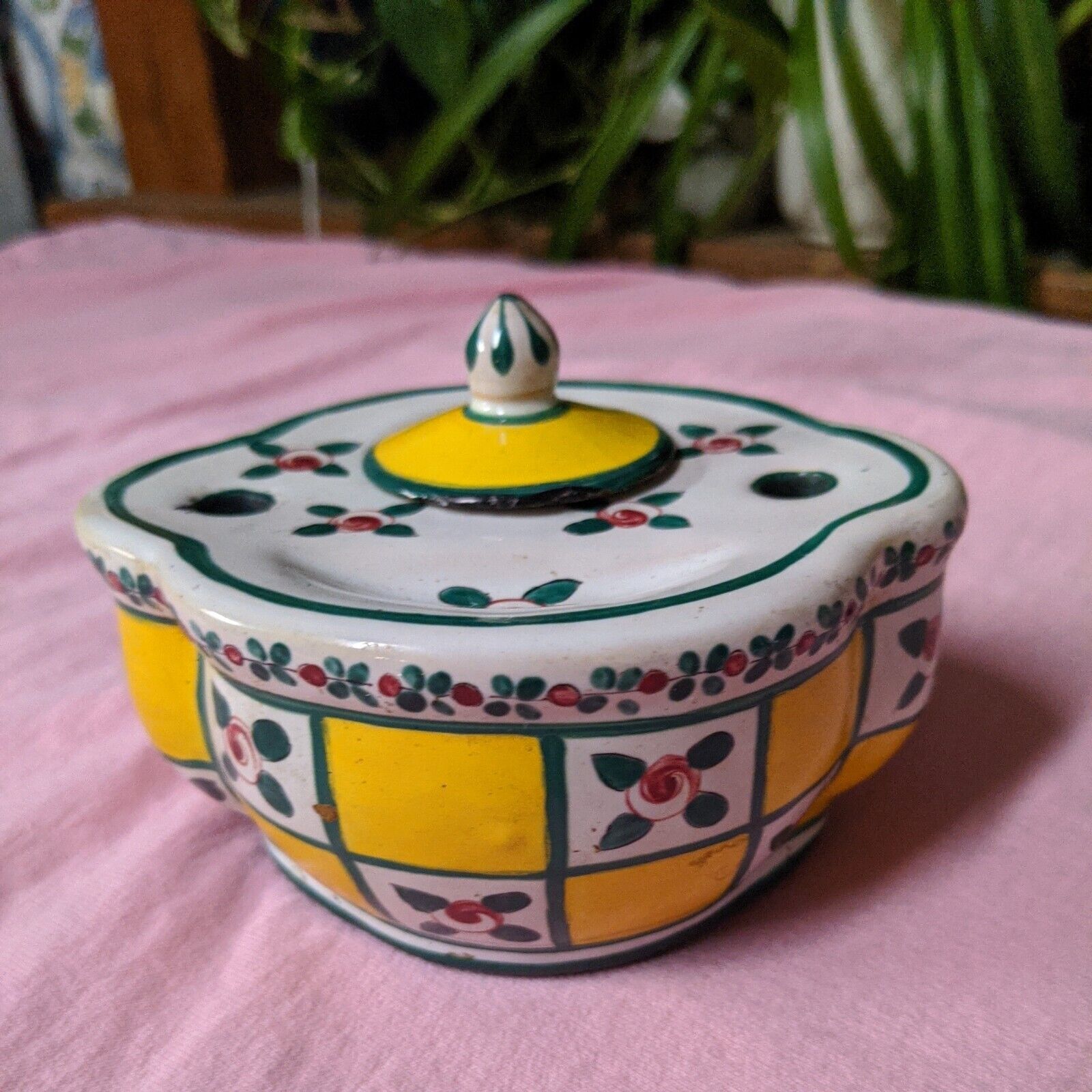 ANTIQUE ALADIN FRANCE  HANDPAINTED EARTHENWARE INKWELL 