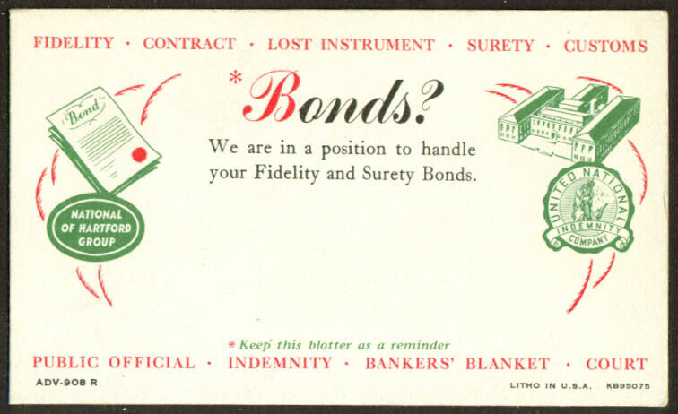 National of Hartford United National Bonds blotter 1940s
