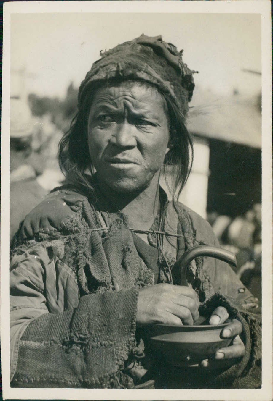 India, A Tibetan Beggar Vintage Silver Print.  6x9 Ci Silver Print