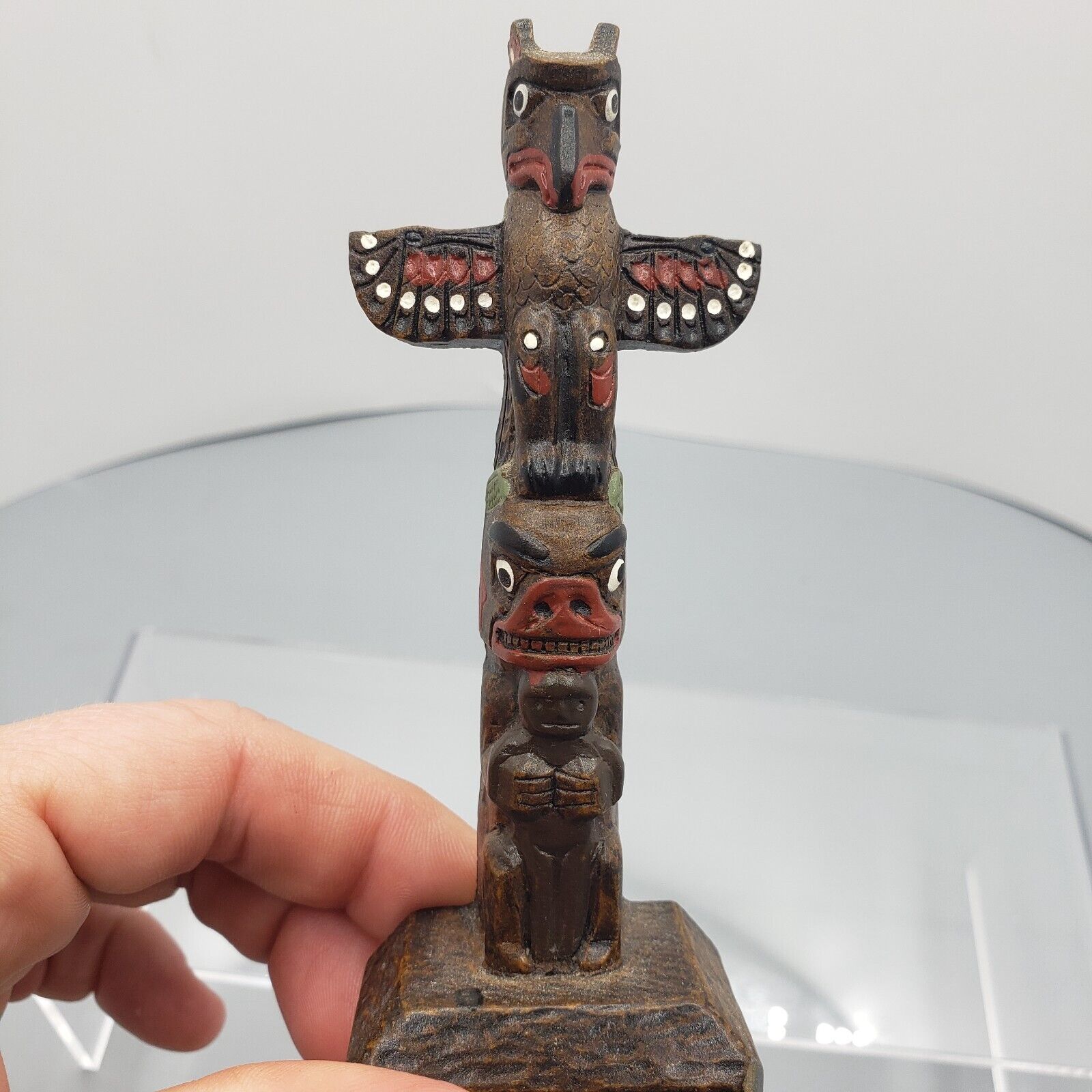 Boma Canadian Totem Pole Eagle Bear Vintage Hand Painted statue resin miniature