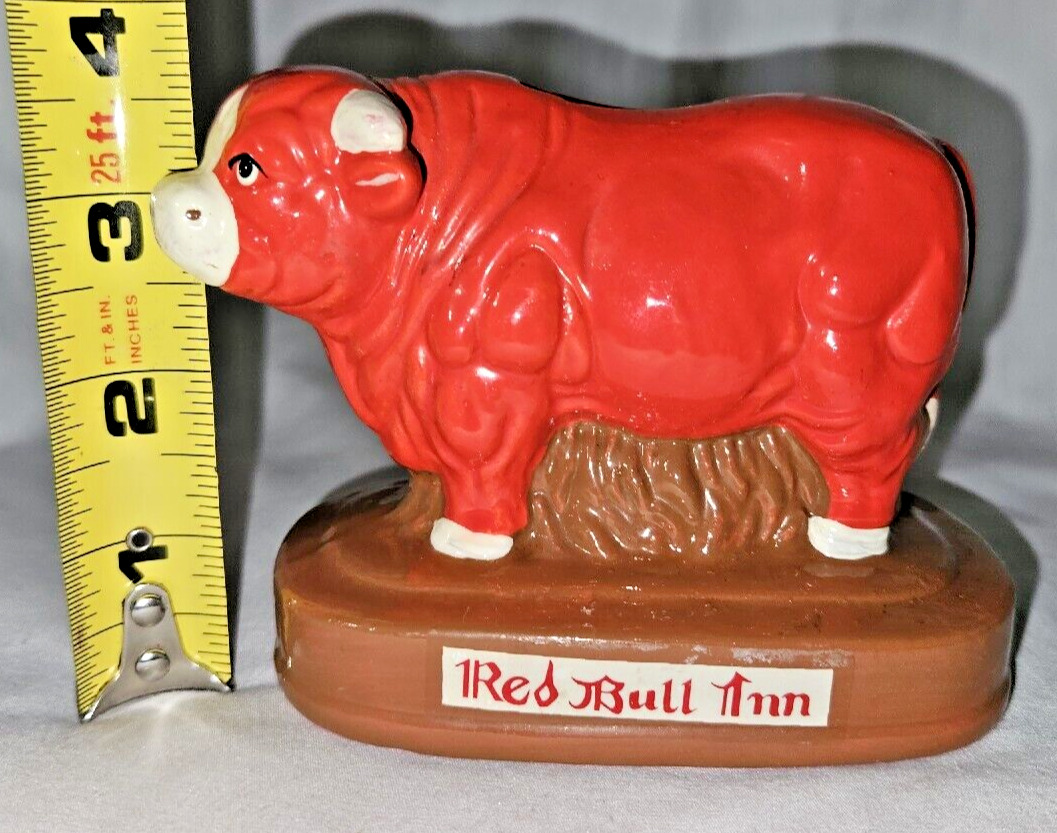 VINTAGE Red Bull Inn Ceramic Coin Bank  Big red Bull Piggy Bank 3.5\