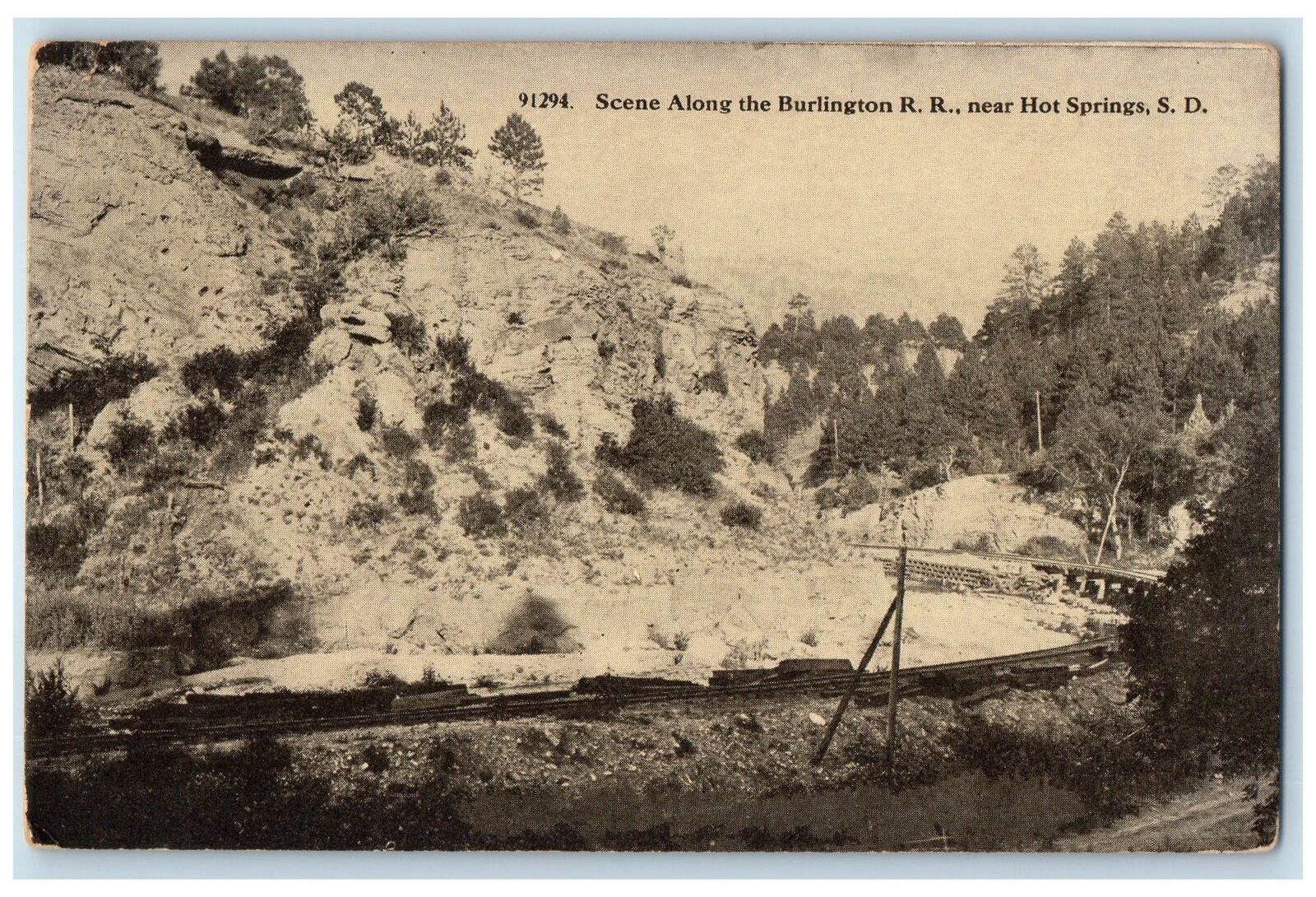 c1910\'s Scene Along The Burlington Rail Road Hot Springs South Dakota Postcard