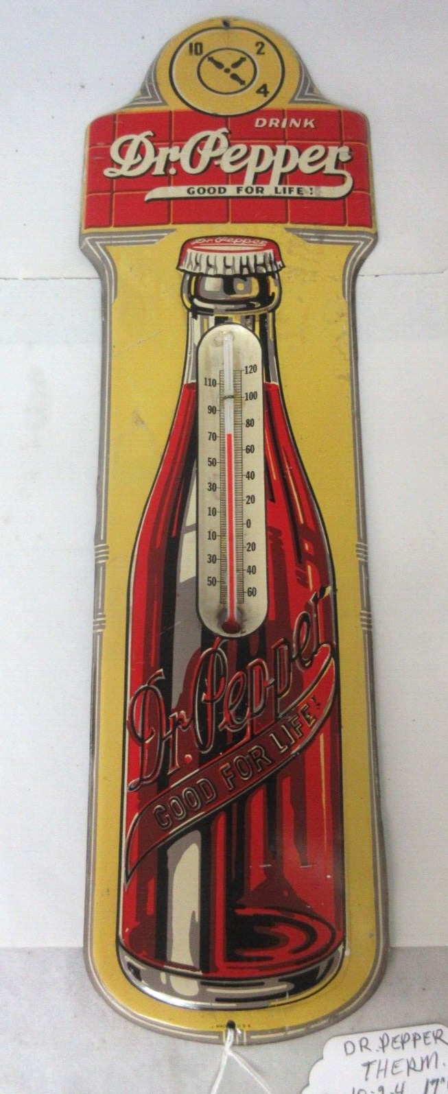 VINTAGE ADVERTISING DR PEPPER SODA  10-2-4   STORE THERMOMETER EXC COND  D-294