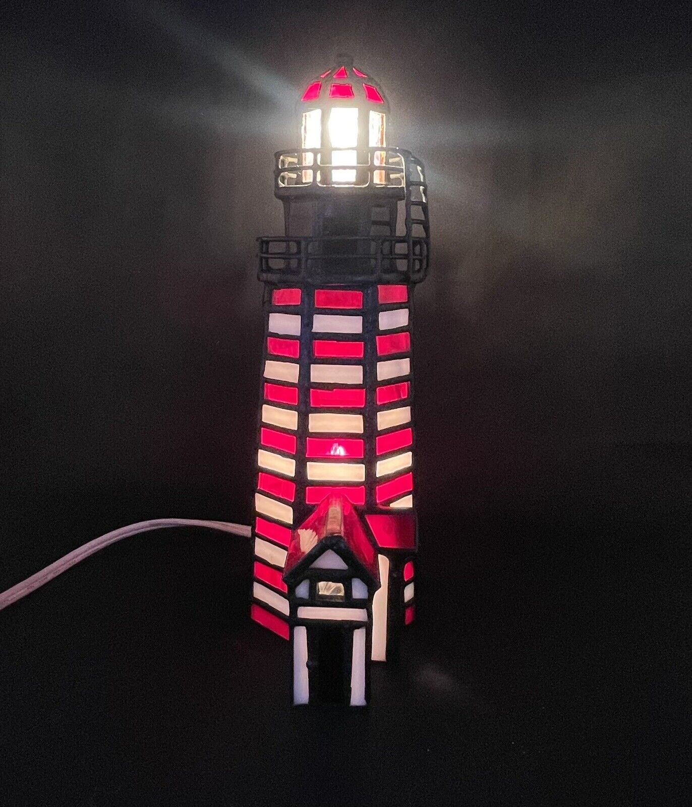 Lighthouse Stained Glass Lamp Night Light Red & White