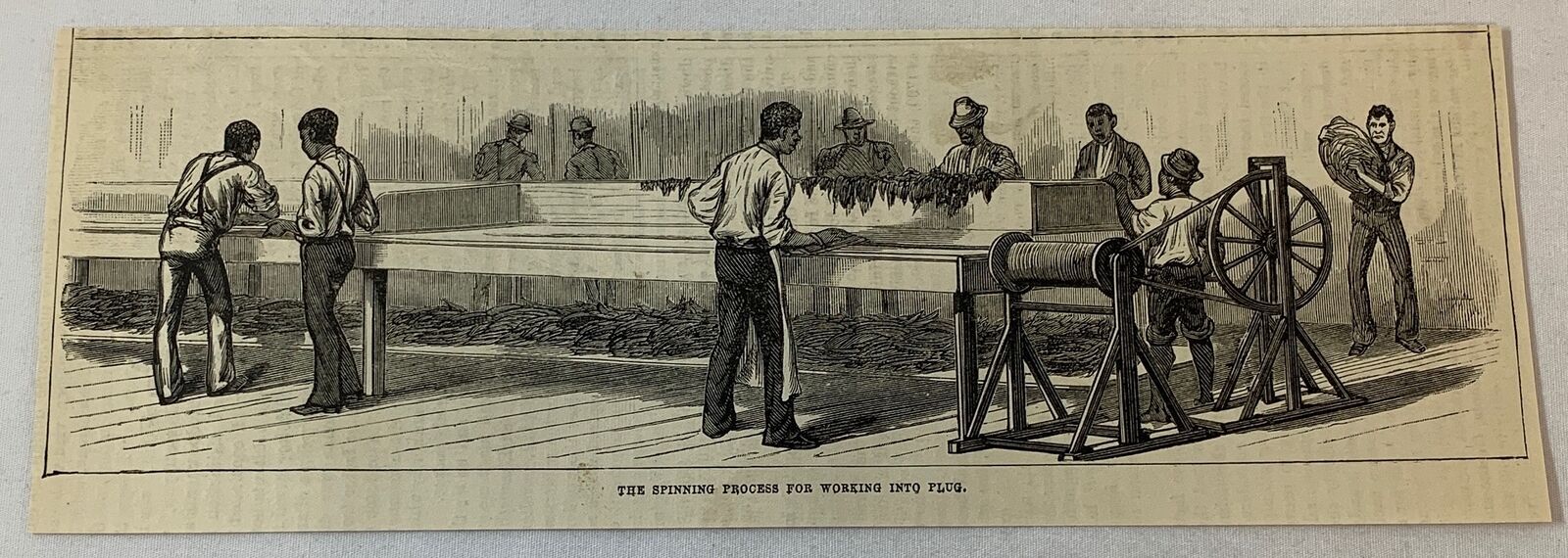 1882 magazine engraving ~ THE TOBACCO SPINNING PROCESS FOR WORKING INTO PLUG