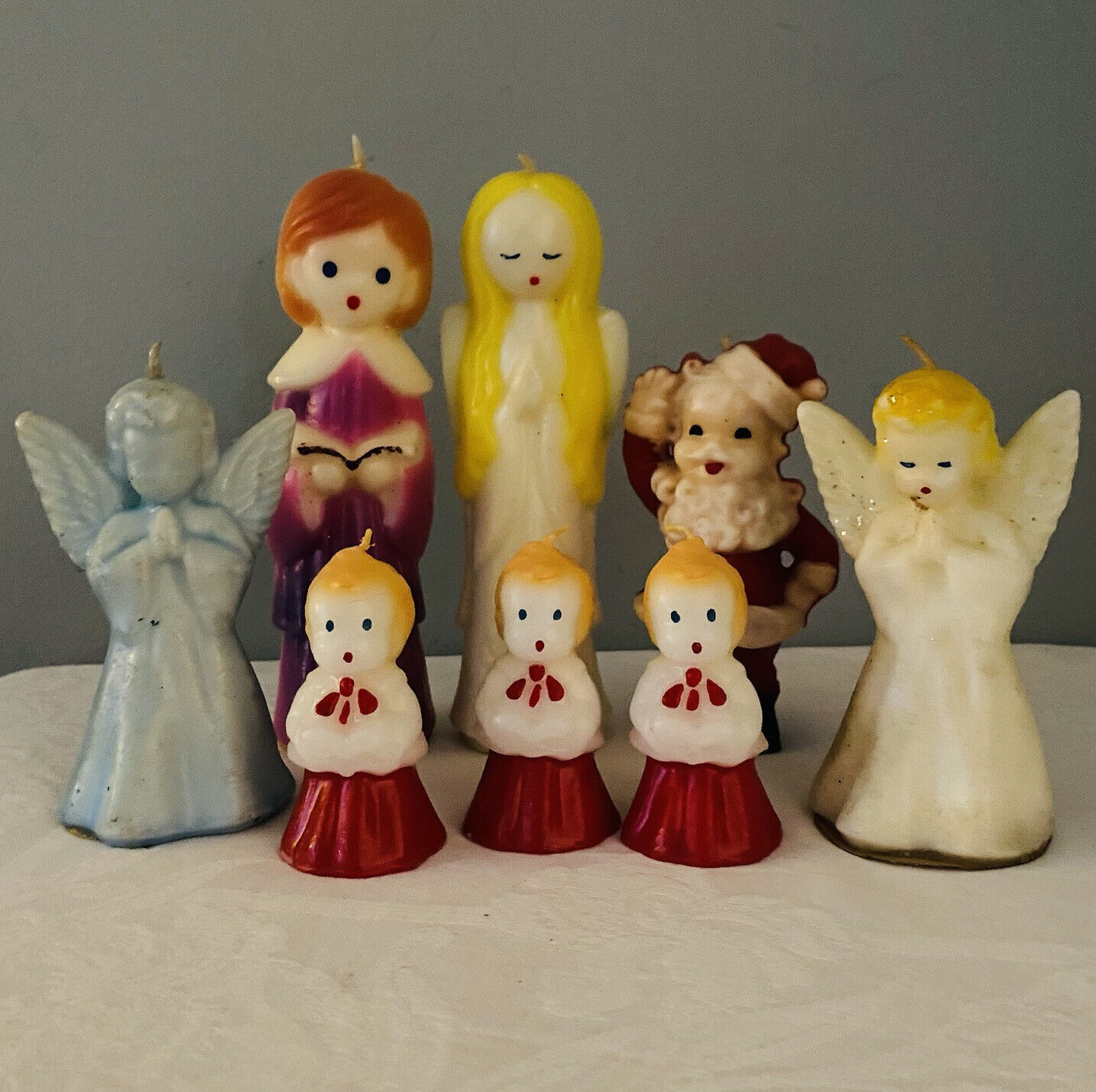 Vintage Gurley Tavern Christmas Candle Lot Of 8 Santa Choir Angels Unlit 1950s