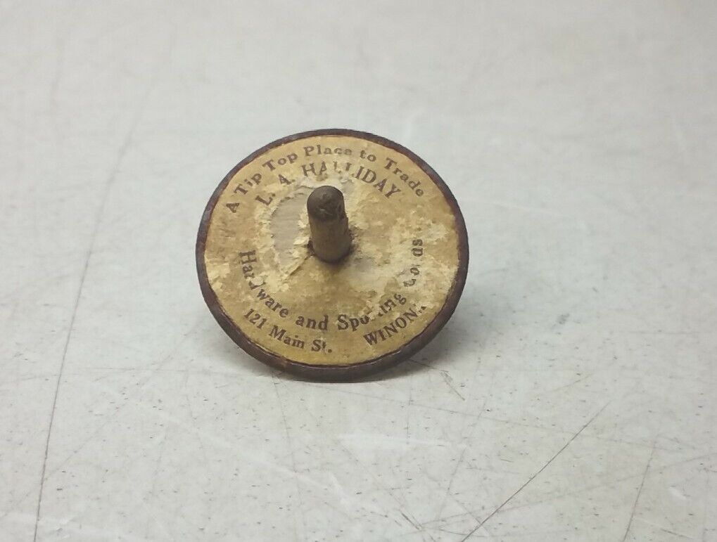 L A Halliday Hardware and Sporting Goods Spinning Top Vintage Winona Minnesota 
