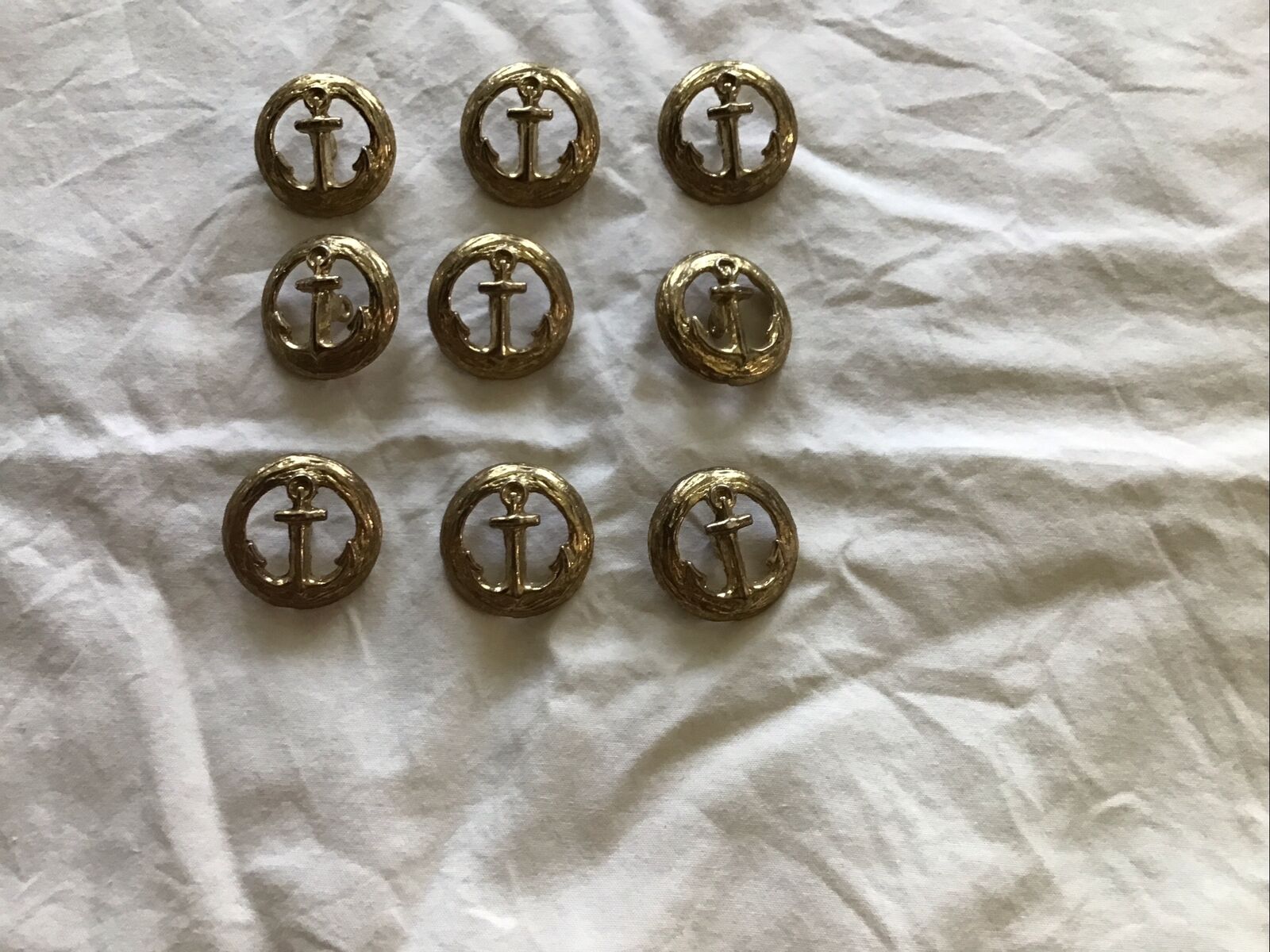 9 Vintage Brass Anchor Buttons