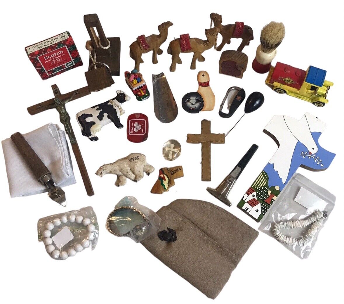 Junk Drawer Lot Vintage Collectibles Jewelry Watch Cross Shave Truck Keychains 