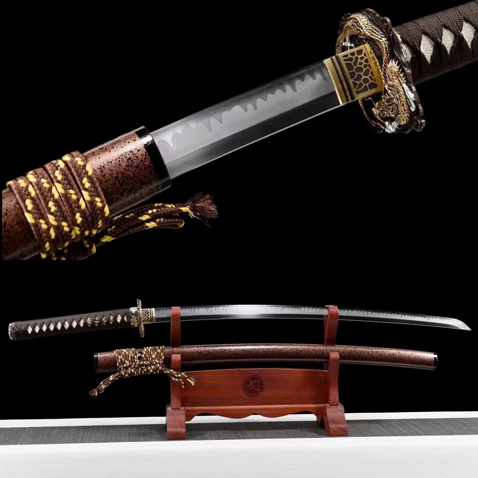 Japanese style Grind Clay Tempered T10 Steel Samurai Sword Katana Sharp*****