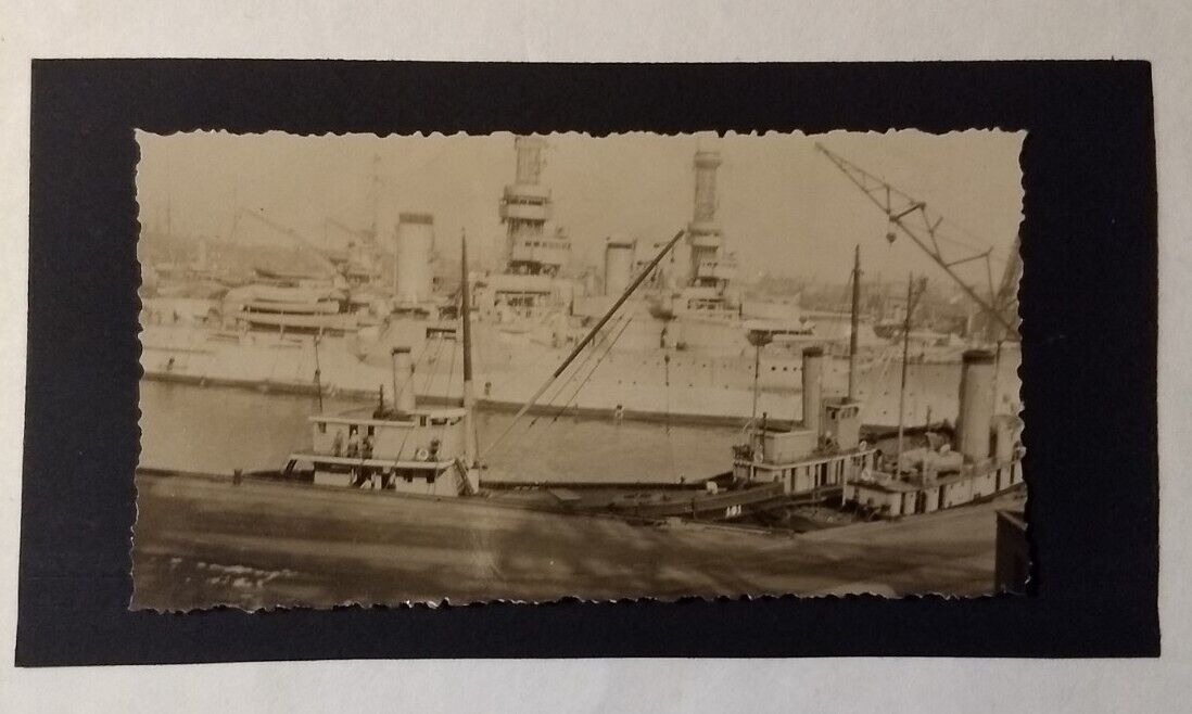 USS Navy Pre War Warships White Fleet  Original Photo Port Vintage Ship Tugboat 