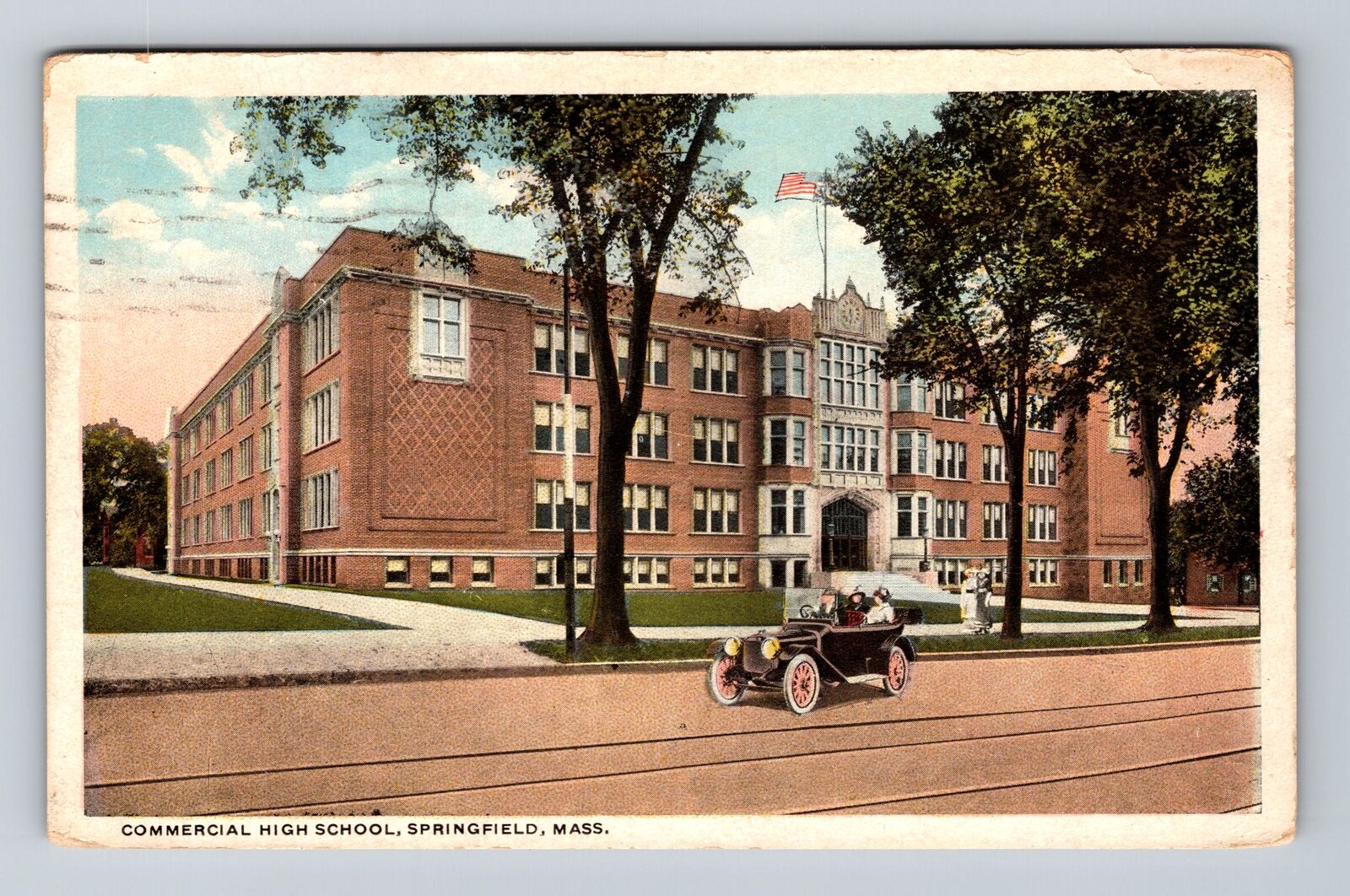 Springfield MA-Massachusetts, Commercial High School Vintage c1920 Postcard