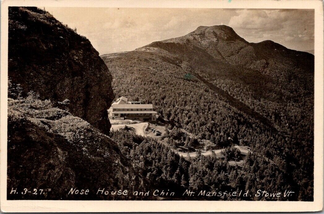 RPPC Stowe VT Vermont Nose House & Chin Mt. Mansfield Vintage Postcard 