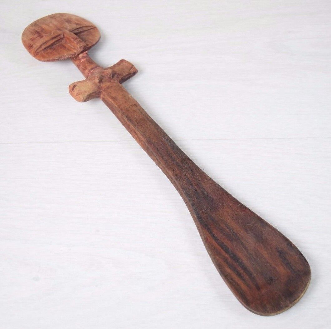Antique Collectible Strange Shape Handmade Carved Wood Ritual Religious Spoon