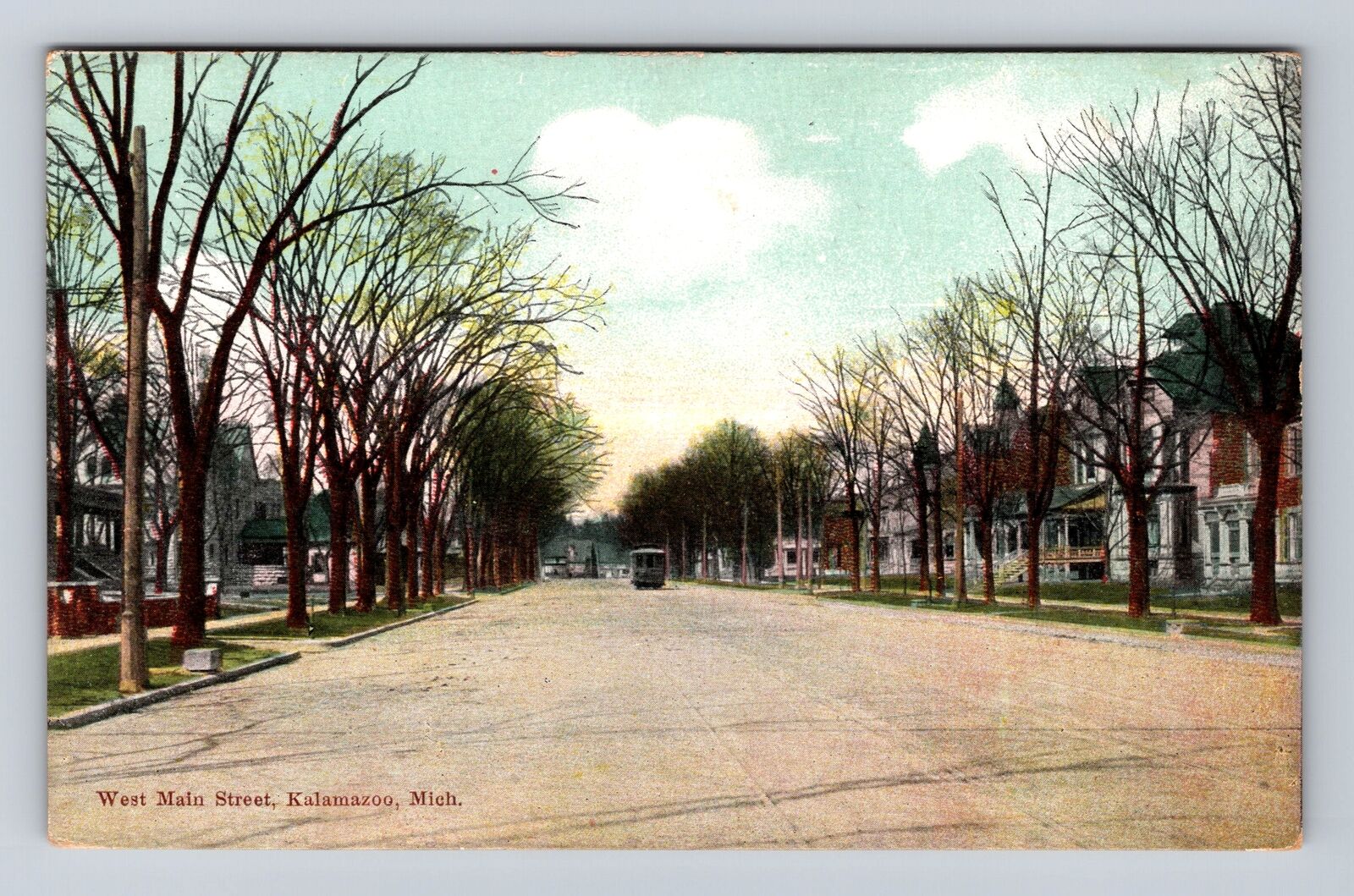 Kalamazoo MI-Michigan, Cable Car on West Main Street, Vintage Souvenir Postcard