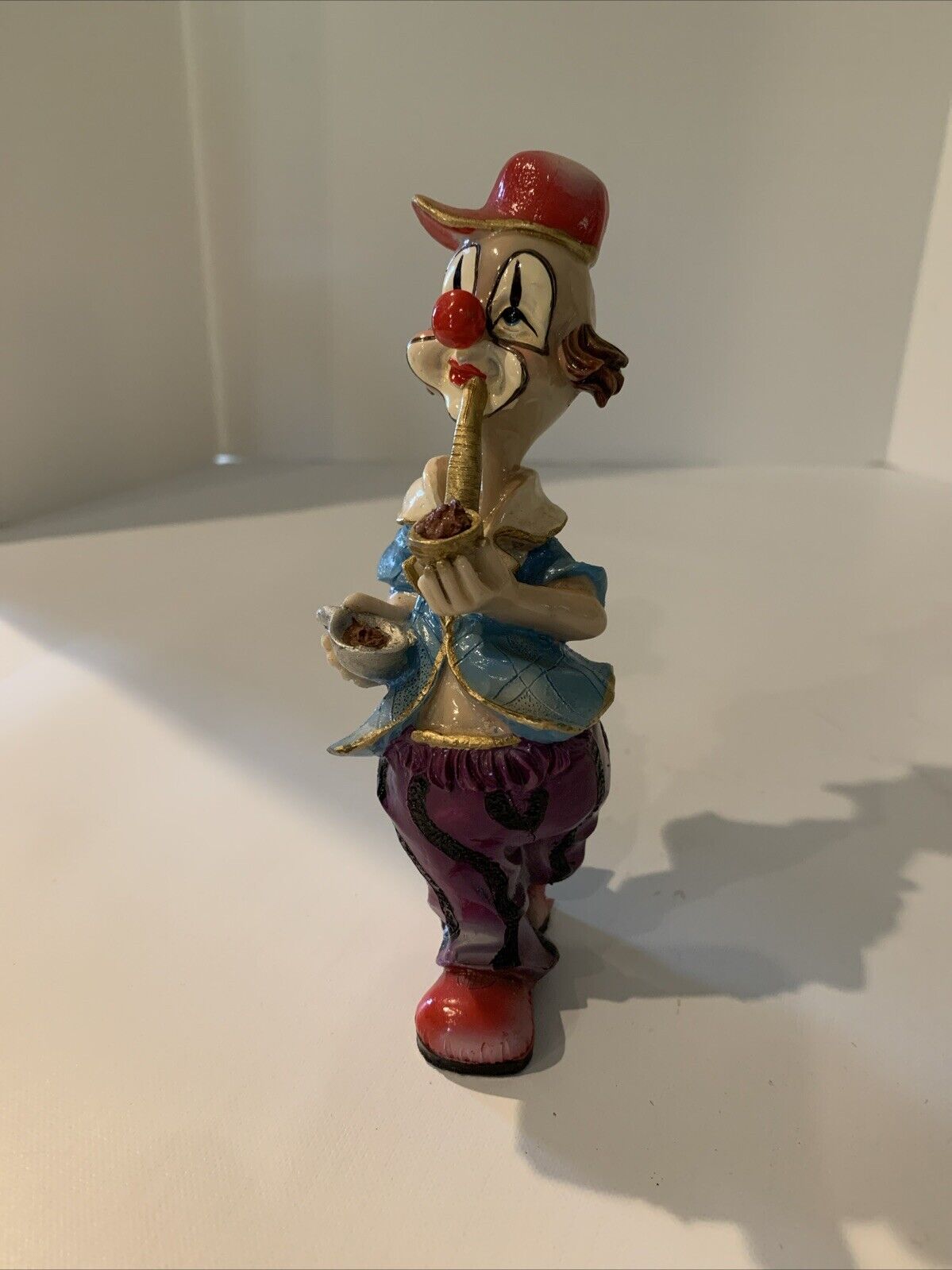 VTG Clown Smoking A Pipe Statue Red Boots Nose And Cap 6” Tall 