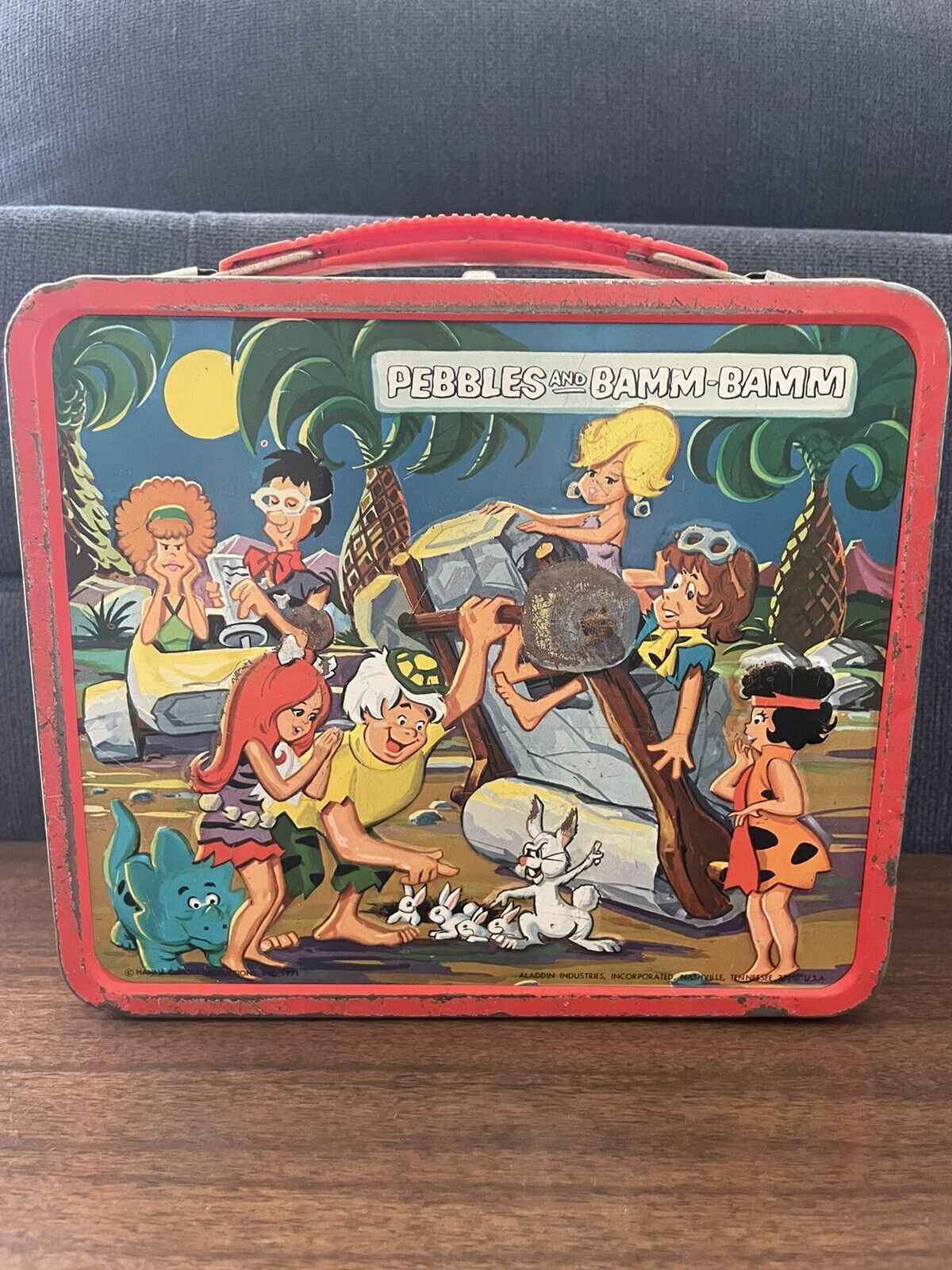 Vintage 1971 Pebbles And Bam Bam Metal Lunchbox Aladdin Inc. x Hanna-Barbera 