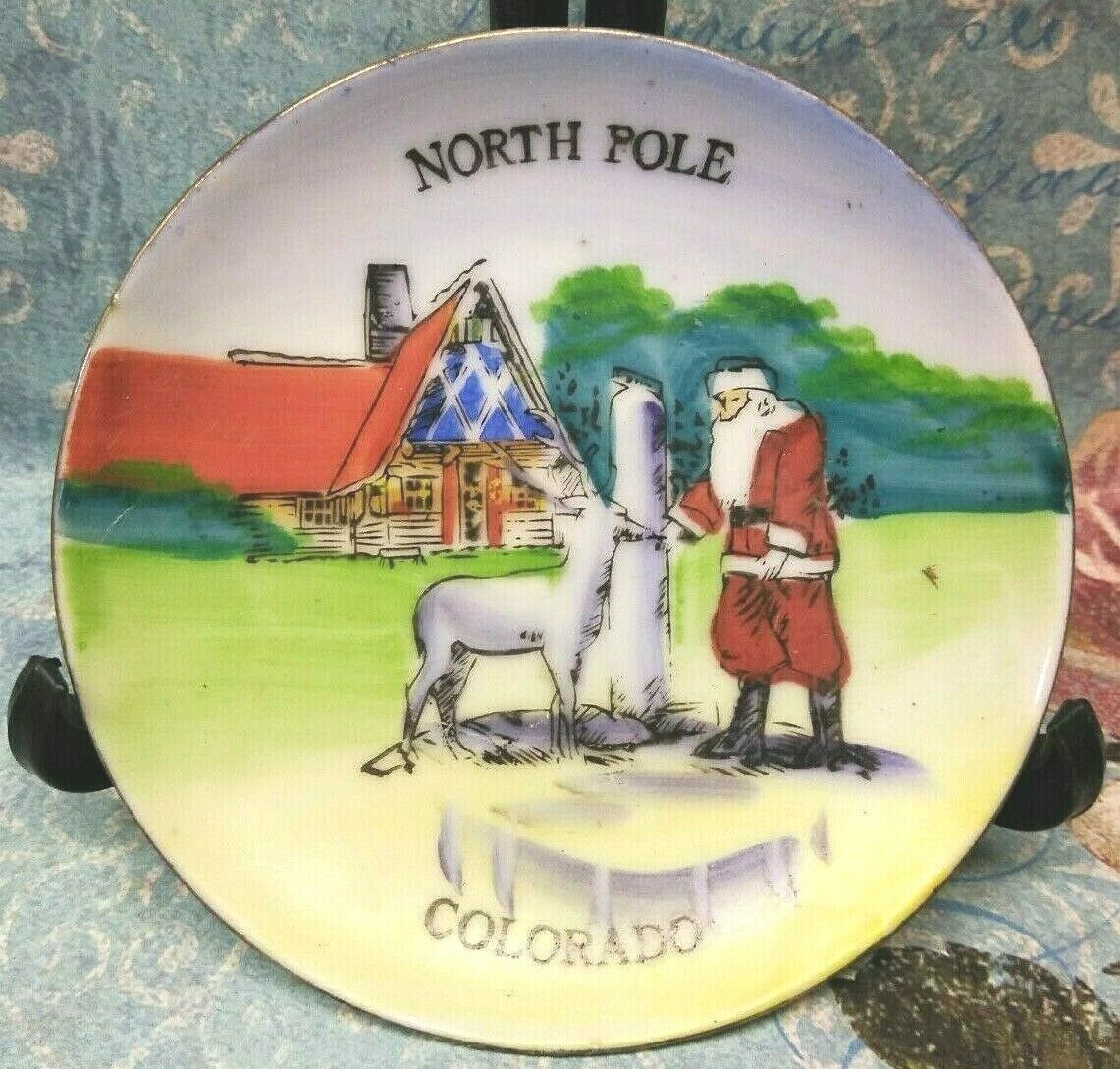 Vintage SUPER RARE North Pole Colorado Souvenir PLATE - COLORFUL 4\