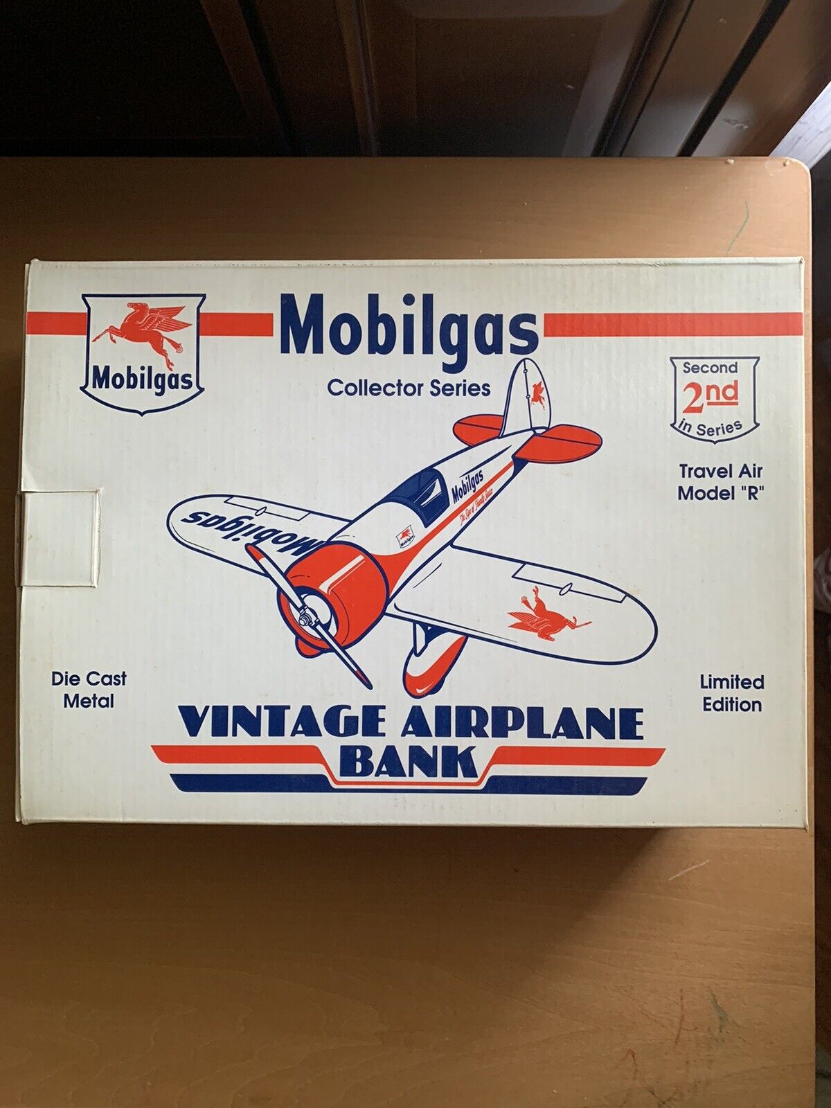 Vintage Mobilgas Collectors Series Die Cast Metal Airplane Bank