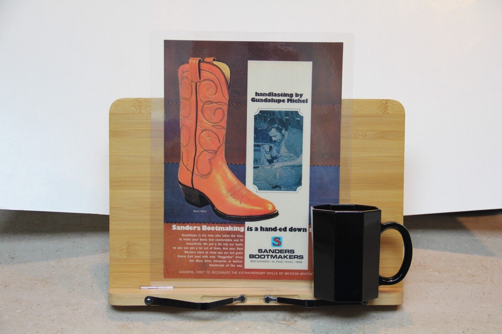 Sanders Bootmakers Cowboy Boot Laminated AD Placemat Vintage Coffee Minimat
