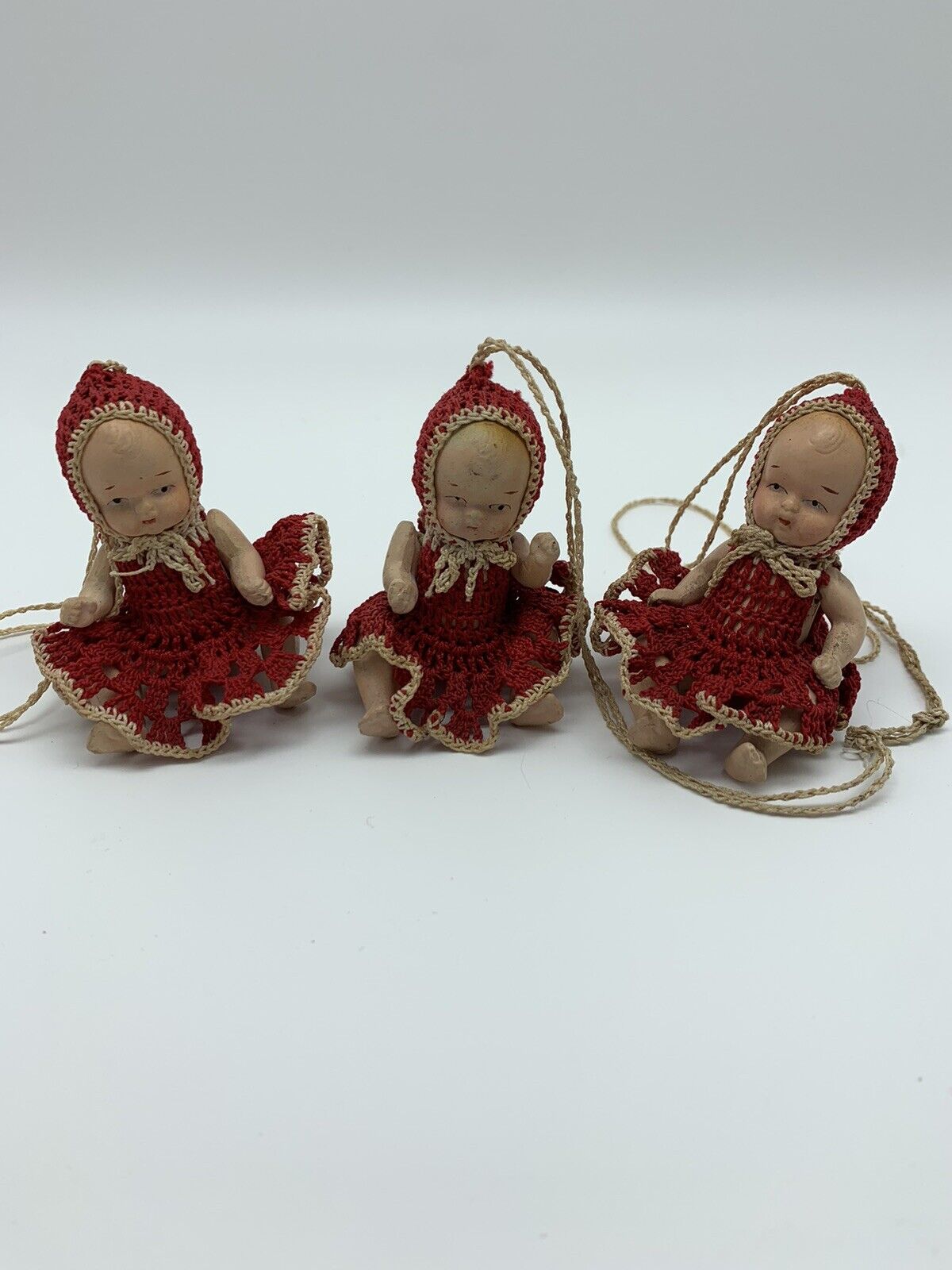 Vintage Jointed Miniature Diminutive Doll Figurines Triplets Handmade Outfits