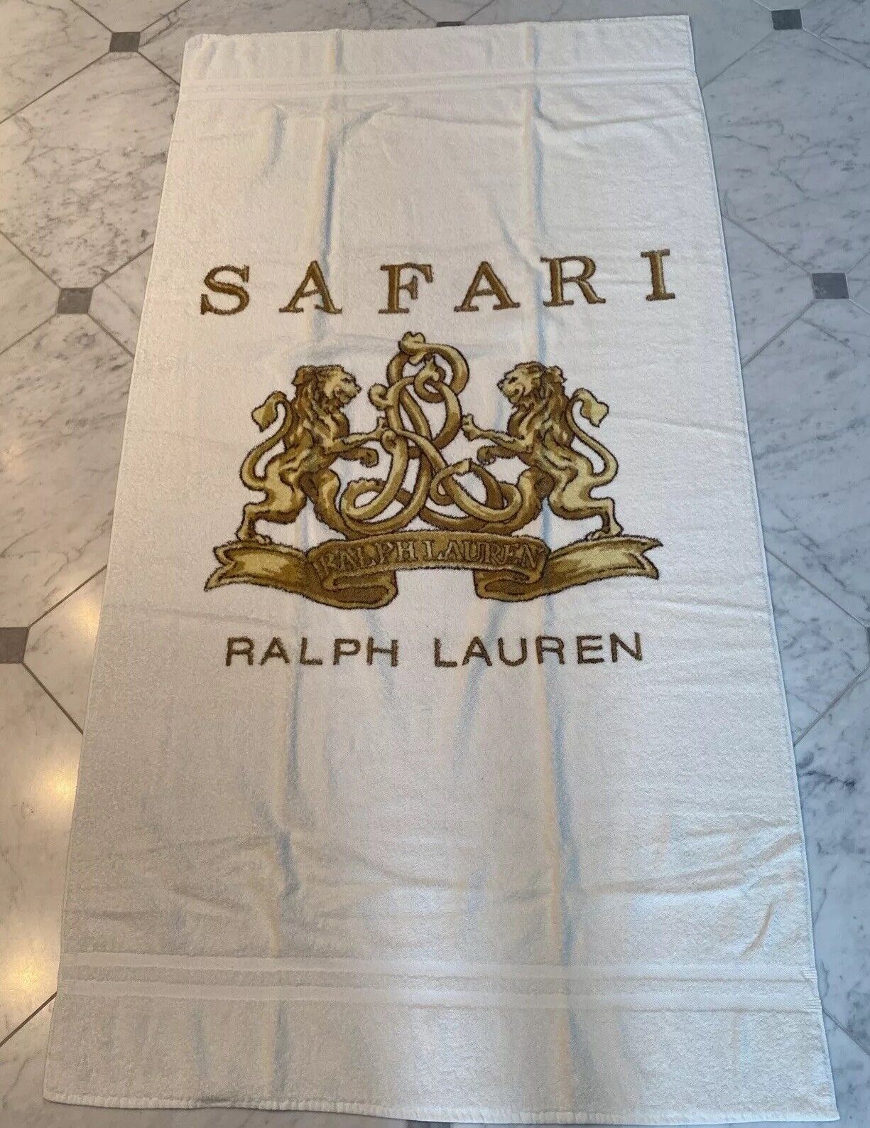 Vintage POLO RALPH LAUREN SAFARI Beach Towel 1990s 100% Cotton Made in USA Crest