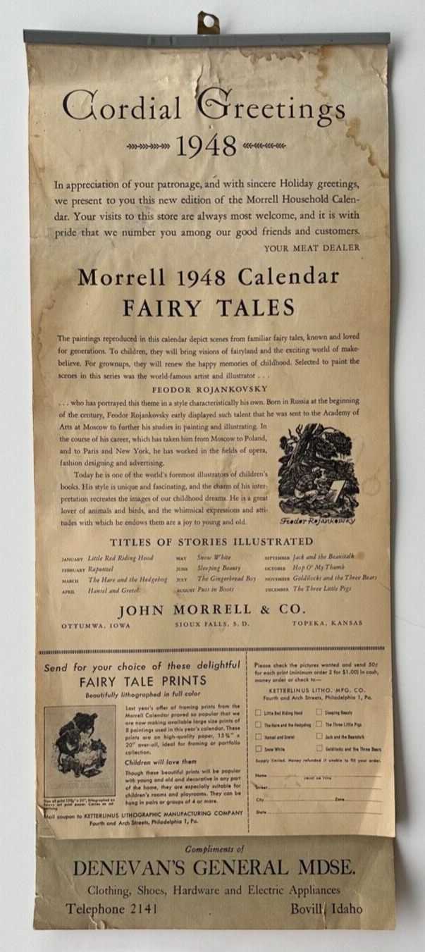 Vintage 1948  Morrell & Co Fairy Tales Calendar Complete Feodor Rojankovsky RARE