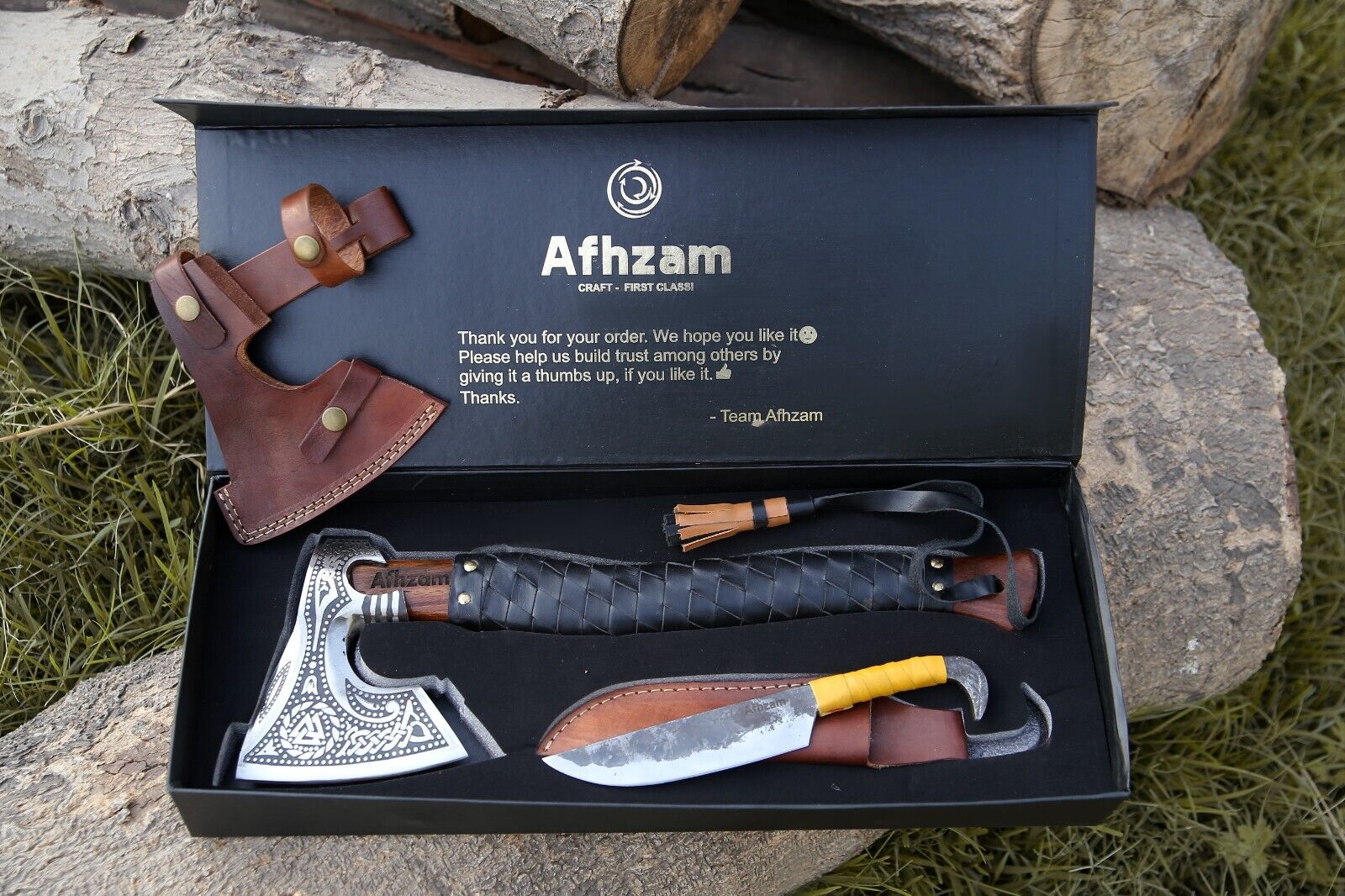 Viking Handmade Carbon Steel Spiritual Axe With Free Gift Box & Knife or Sheath