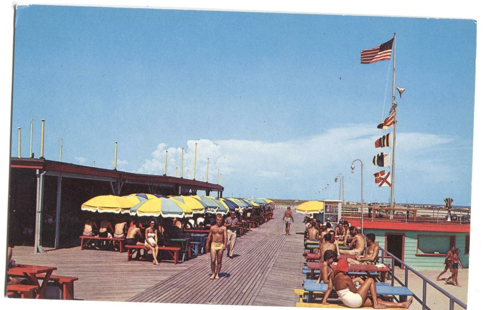 Postcard Enjoying The Sun Boardwalk Stewart Beach Galveston Texas TX 