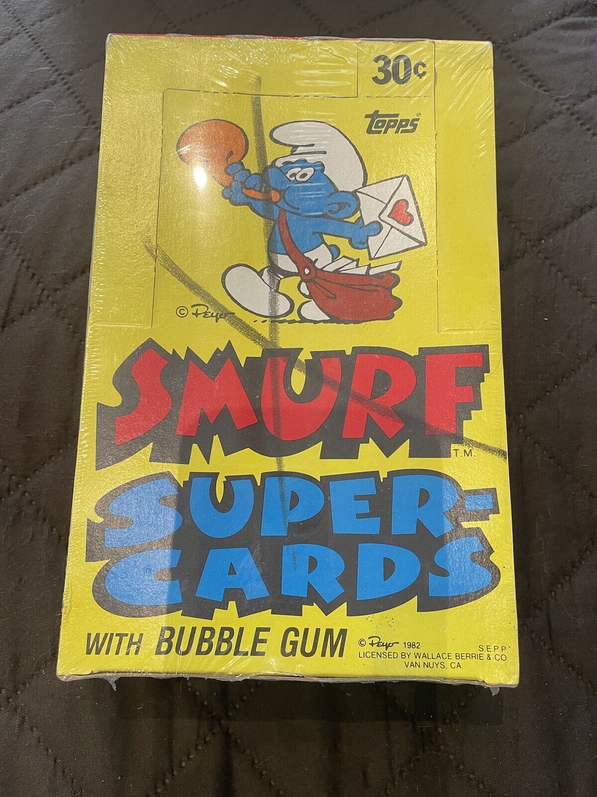 1982 Topps Smurf Unopened Wax Box Full 24 Sealed Wax Packs with Bubble Gum RARE