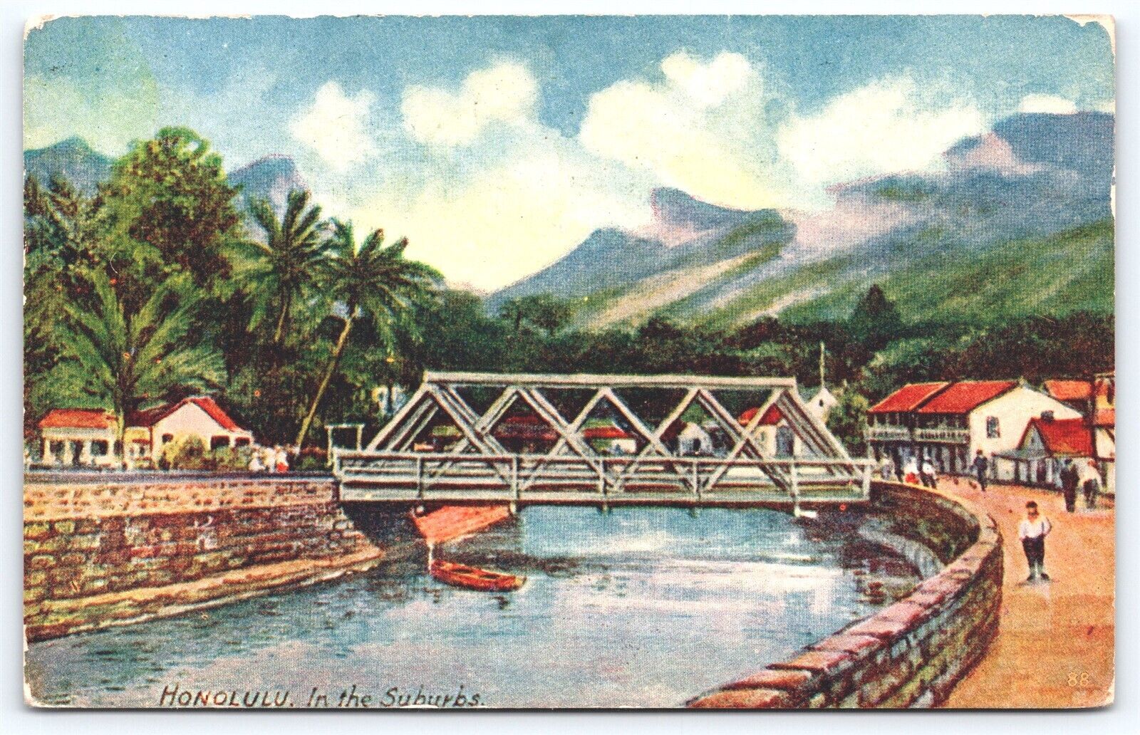 HI Honolulu In The Suburbs, Bridge, Mountains, People, DB Posted 1909