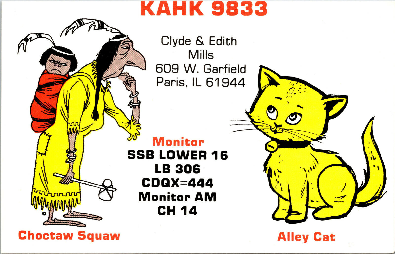 Vtg CB Radio Ham Amateur QSL QSO Art Card Paris Illinois B199