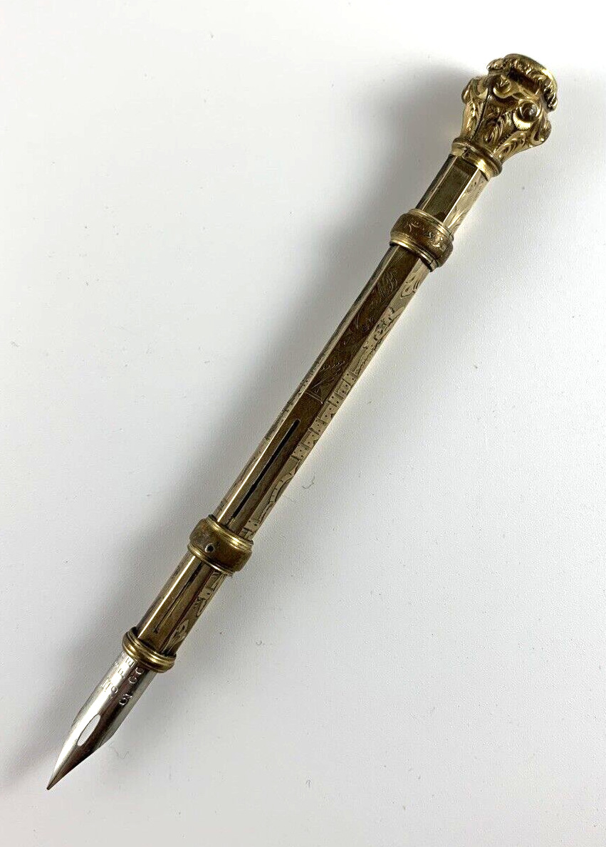 Ink Pen & Pencil | Retractable | Ornate | Silver Plate | Vintage | VG | Used