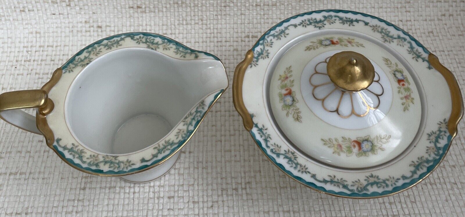 Vintage Empress China creamer and sugar bowl with lid stunning Gold Trim