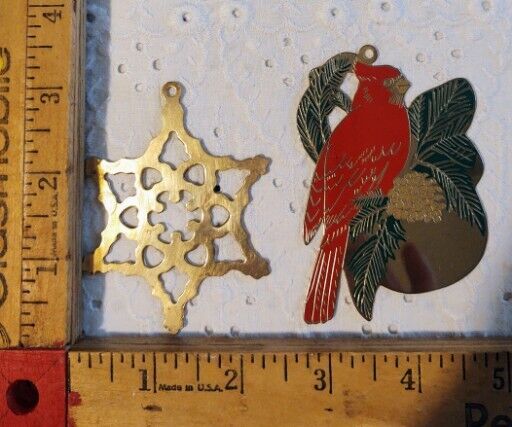 Vntg 1990\'s Brass Snowflake & Cardinal (Gloria Duchin) w Enamel/Brass  Ornaments