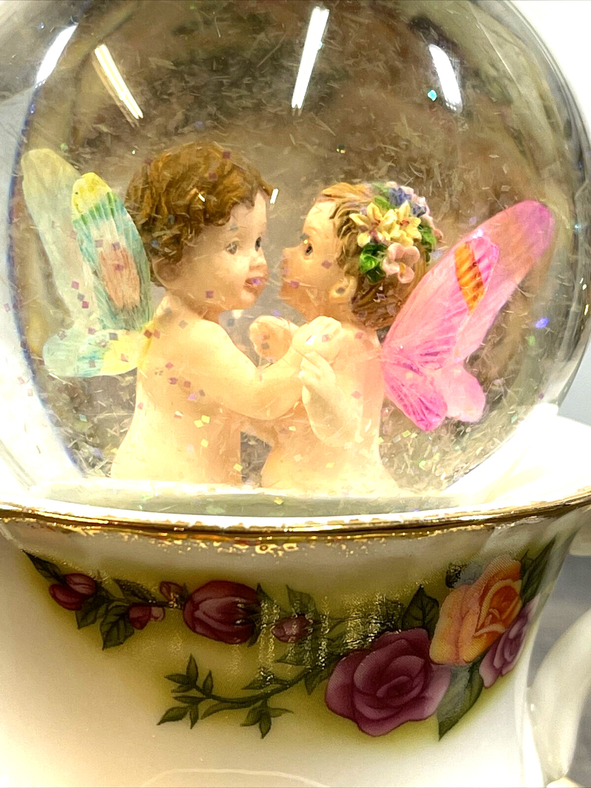 Vtg Westland Giftware Valerie Tabor-Smith Toddler Tea Cup Bath Fairy Snow Globe